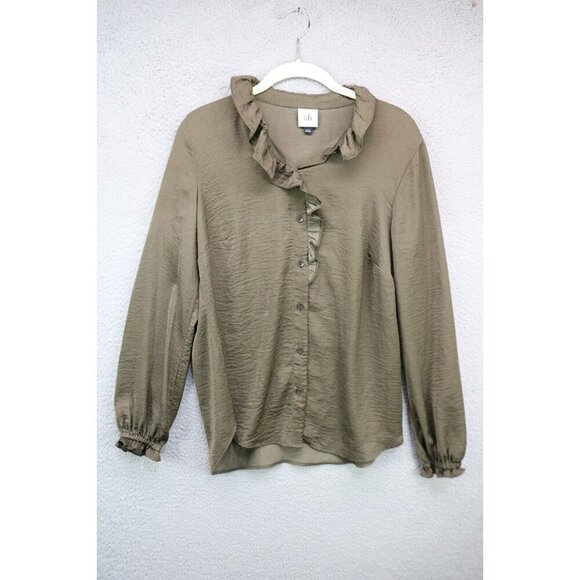 Cabi Long Sleeve Button-Up Ruffle Blouse-Small-Silky-Business-Office - Picture 1 of 11
